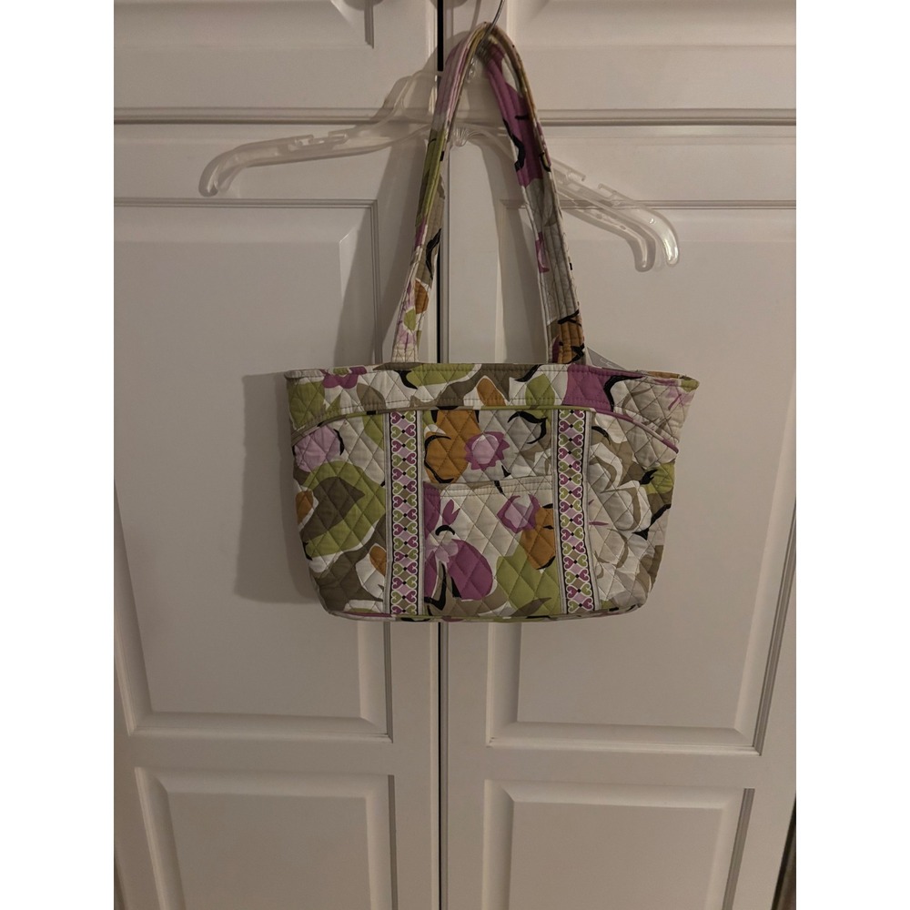 Vera Bradley Mocha Rouge Floral Quilted Cotton Zip Top Tote Bag Shoulder Purse
